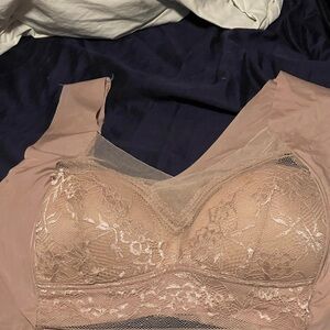 NWOT- 4 SOFT BRAS, Blue, Flesh, Black, Pink Short waisted SLIP MATERIAL